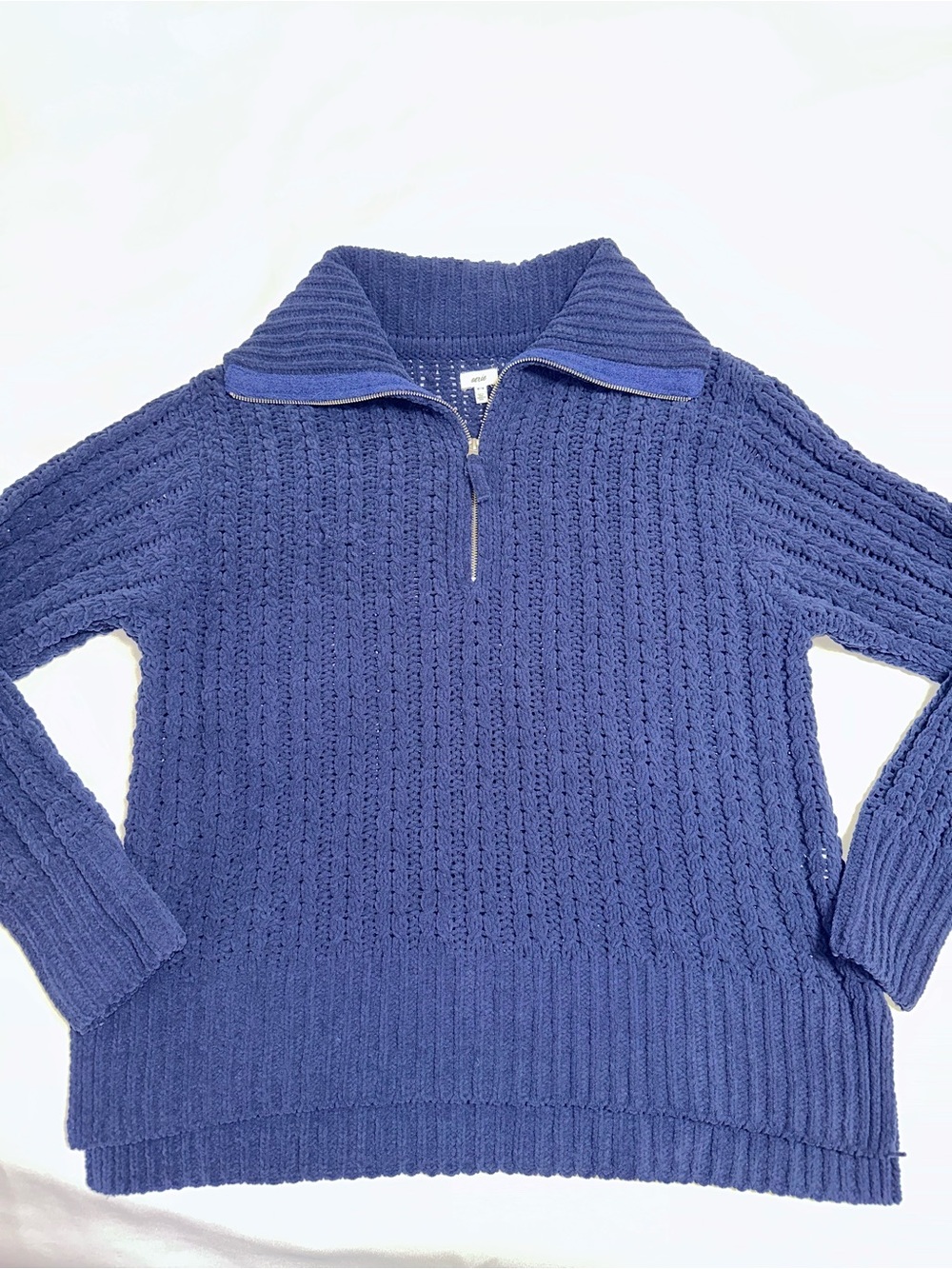 Aerie Navy Quarter-Zip Knit Sweater‎ ladies medium oversized loose knit